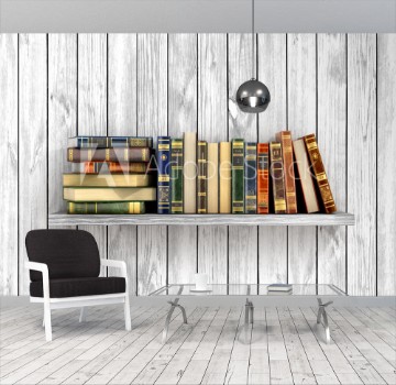 Picture of Colorful books on the white wood background